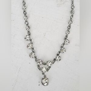 Crystal Glass Rhinestone Drop Necklace Dainty Silver Tone 8.75" - NEXT UK